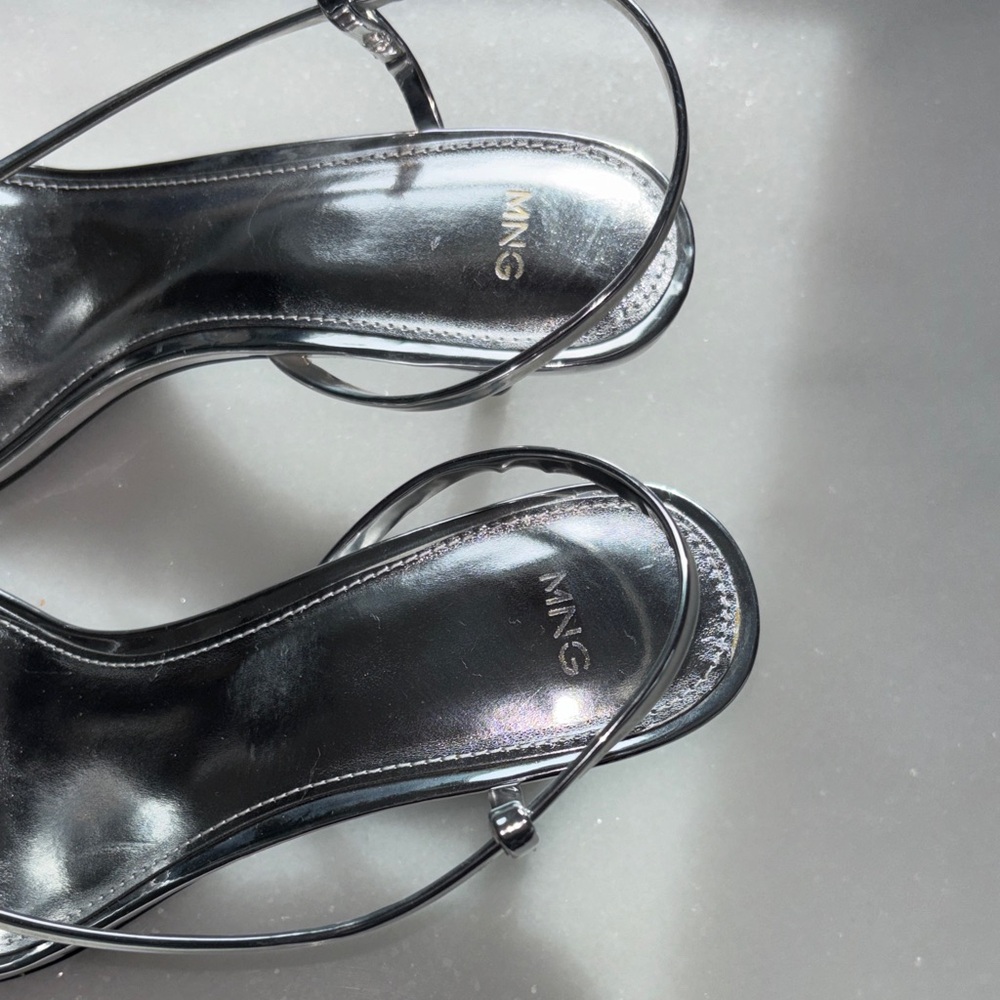 Metallic Silver Strappy Slingback Heels - Picture 2 of 6